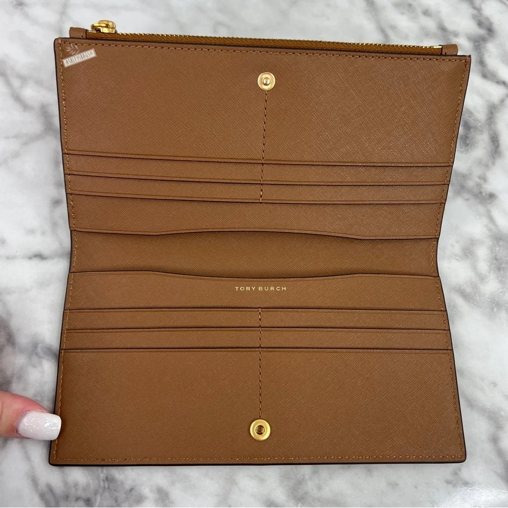 Tory Burch Emerson Large Double Zip Tote & Emerson Slim Wallet In Moose Brown - Picture 15 of 16